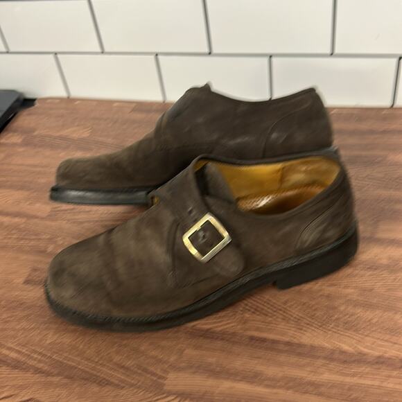 Cole Haan Brown Suede Shoes Loafers Brass Buckle Men's Size 8.5D Vibram Soles - Picture 3 of 8